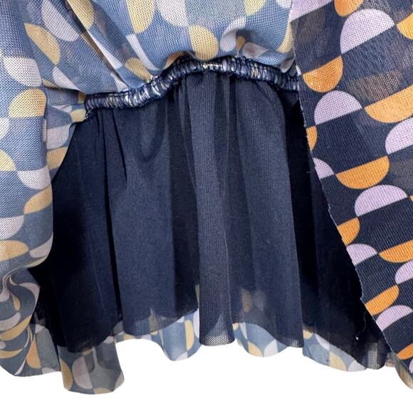 Anthropologie Mesh V-Neck Geometric Print Tank Top Small Navy Peplum Chic - Picture 5 of 7